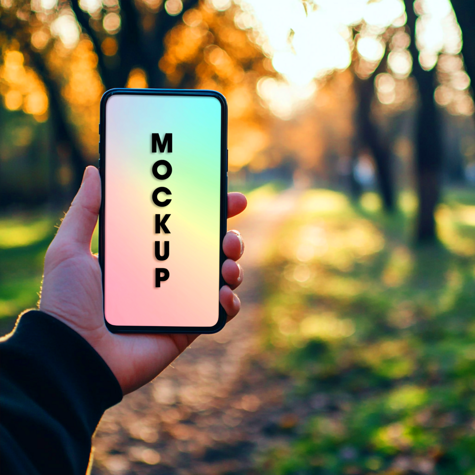 Phone Mockup Autumn Park Background Mobile App Showcase Image psd