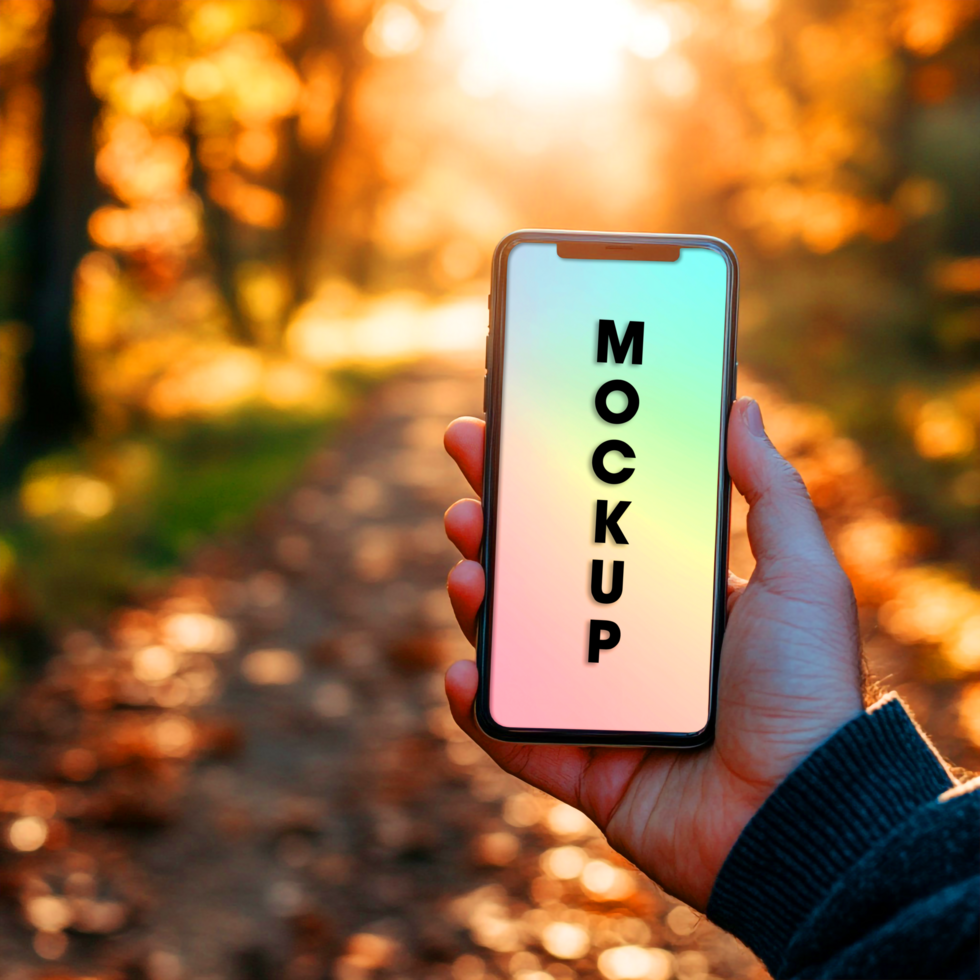 Phone Mockup Autumn Background Nature Fall Scenery psd