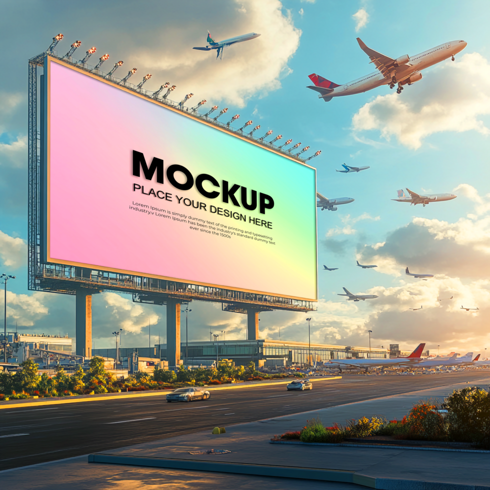 Billboard Mockup Airport Advertising Design Template psd