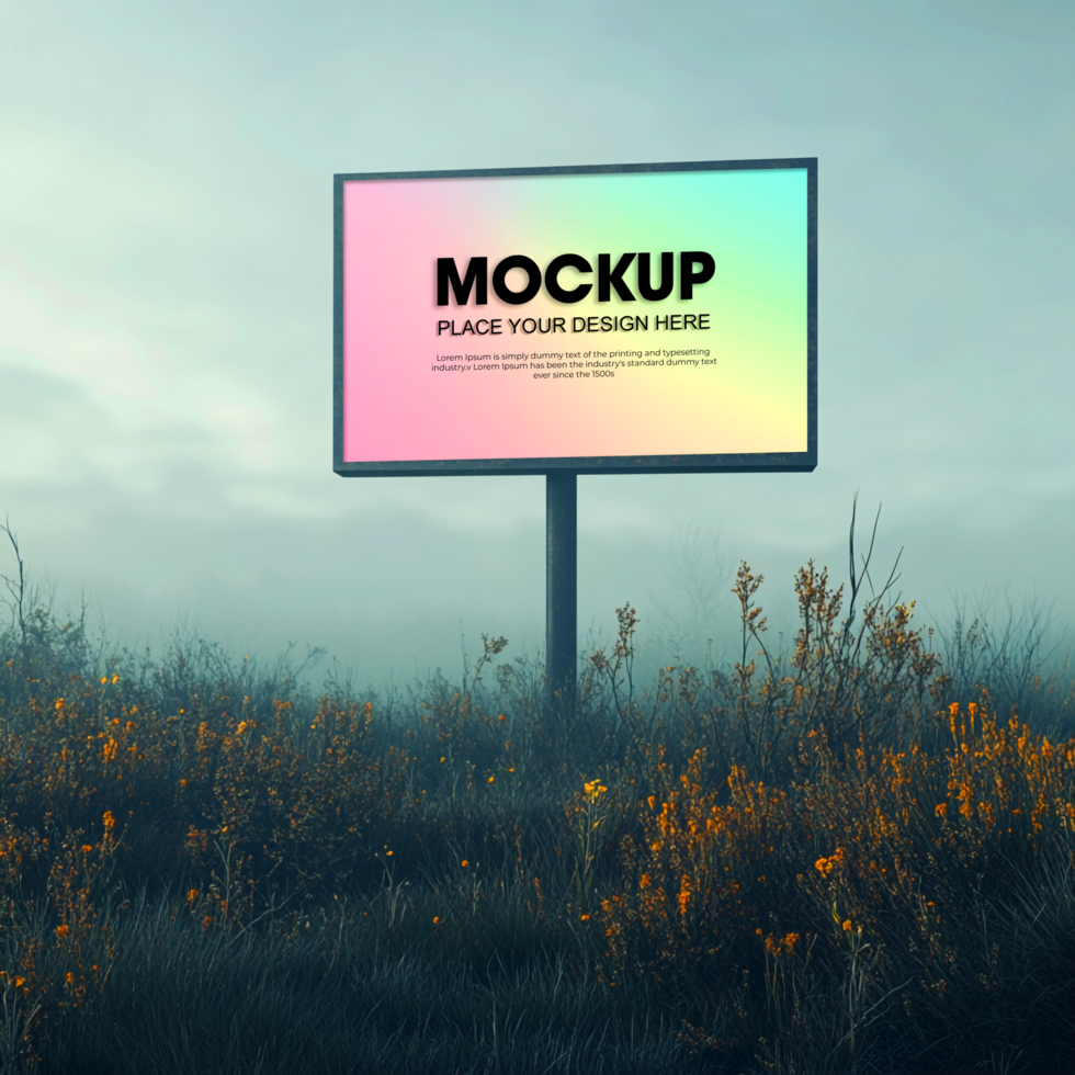 Billboard Mockup Outdoor Advertising in a Misty Field psd
