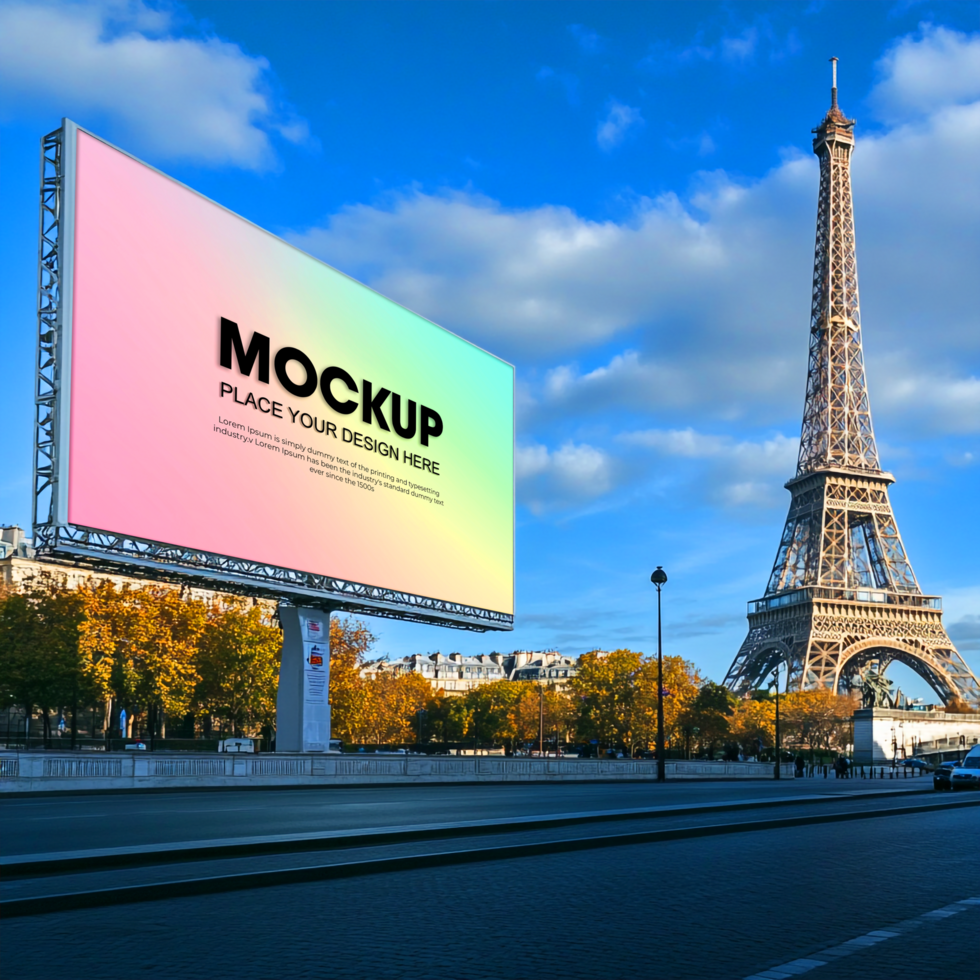 Paris Billboard Mockup Eiffel Tower Advertising Background psd