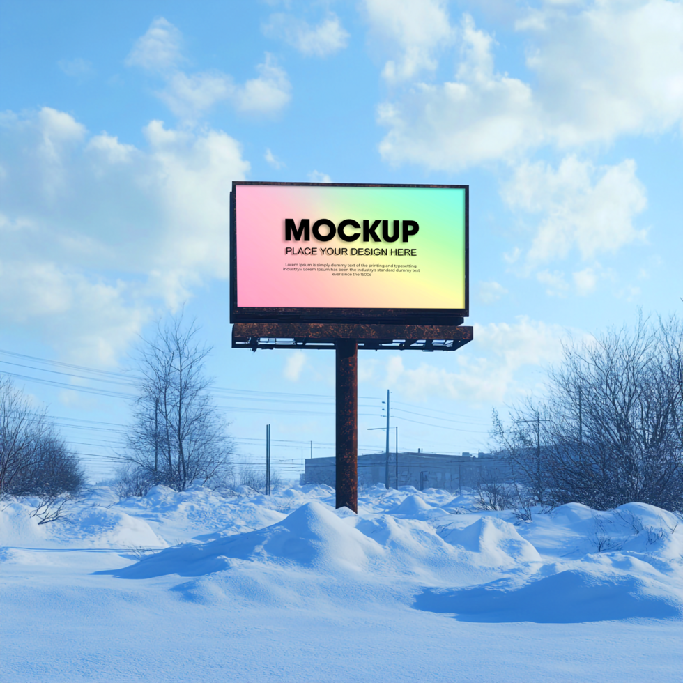 Winter Billboard Mockup Realistic Snow Scene for Advertising Design psd
