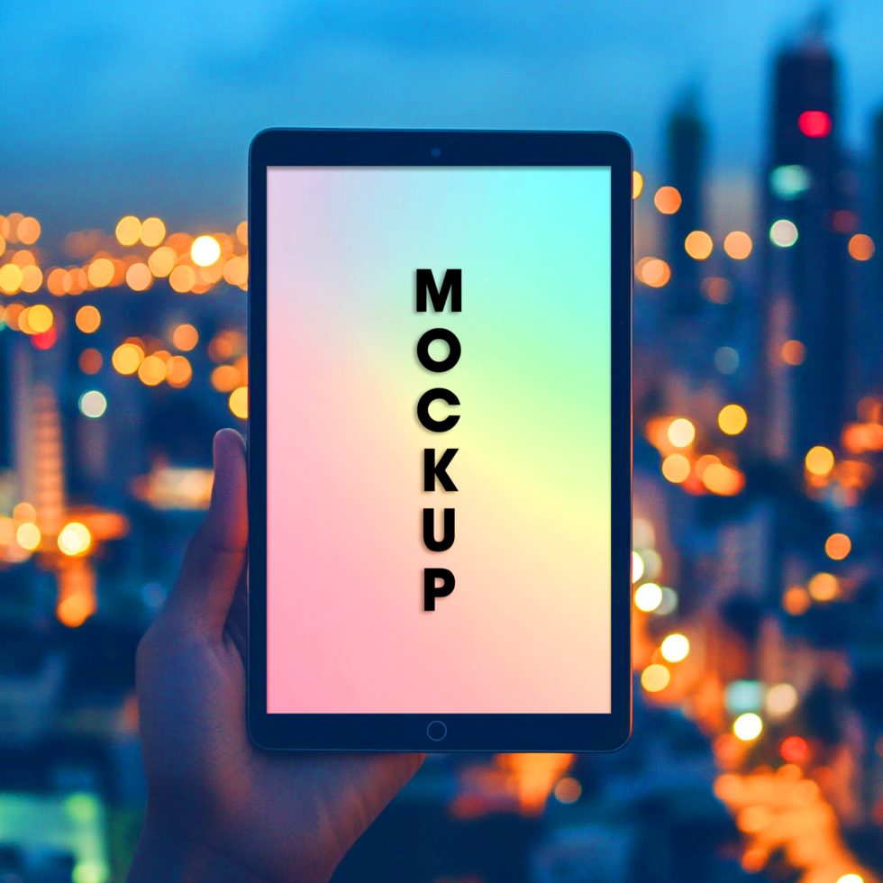 Tablet Mockup City Nightscape Background for App Presentation psd