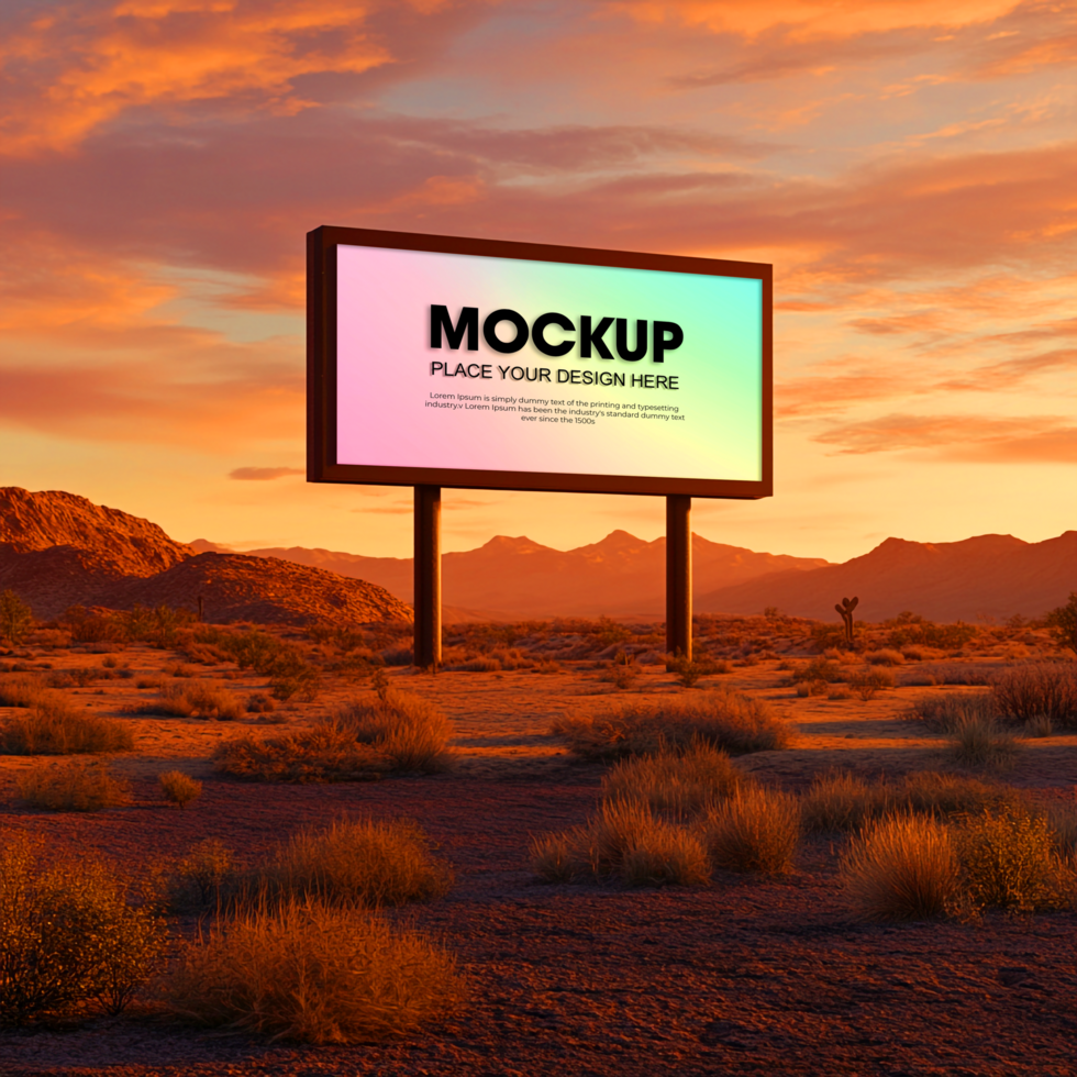 Billboard Mockup Desert Sunset Landscape Advertising Template psd