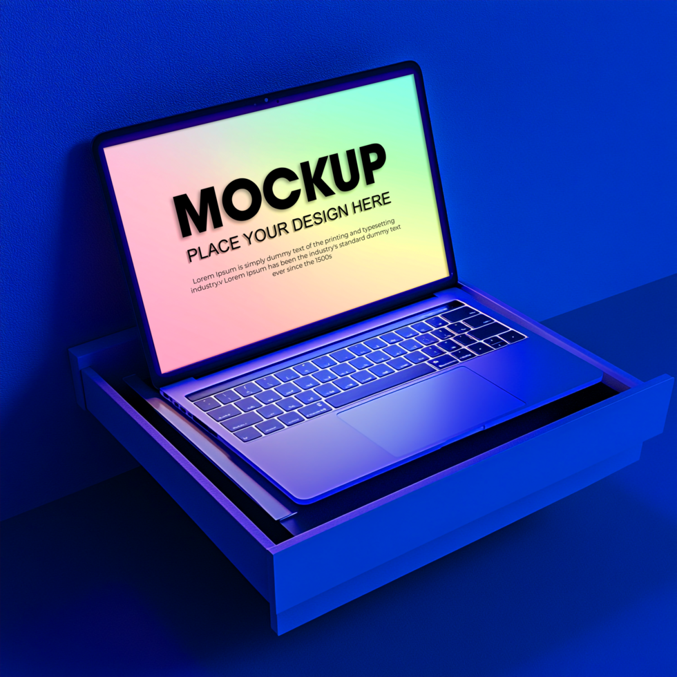 Laptop Mockup Blue Gradient Background Modern Design Tech Showcase psd