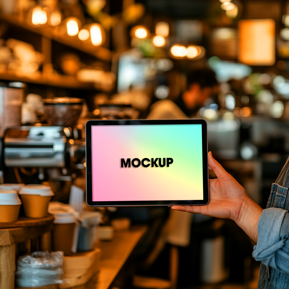 Tablet Mockup in Cozy Coffee Shop Perfect for Your App or Website psd