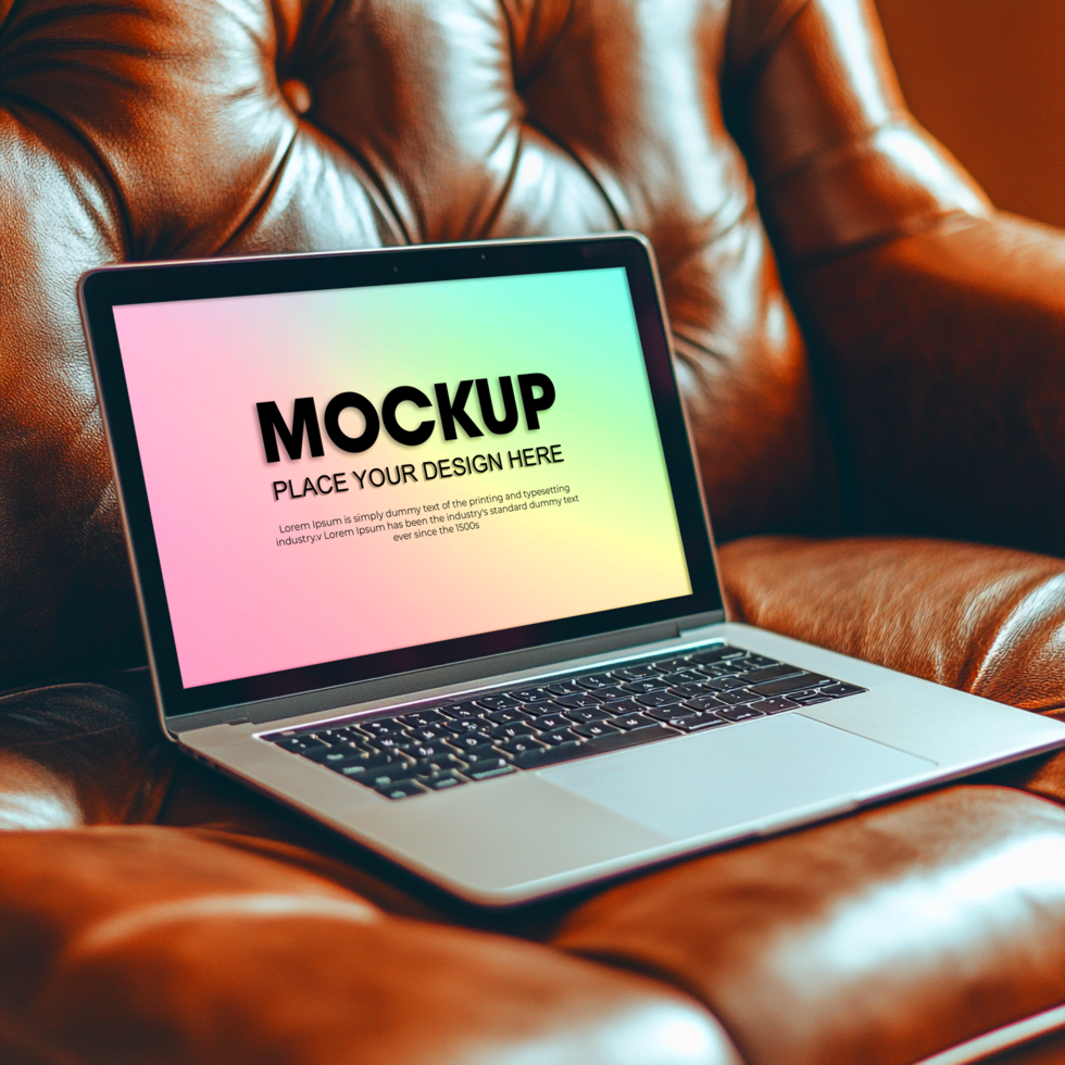 Laptop Mockup Modern Device on Leather Chair for Website Design Presentation psd