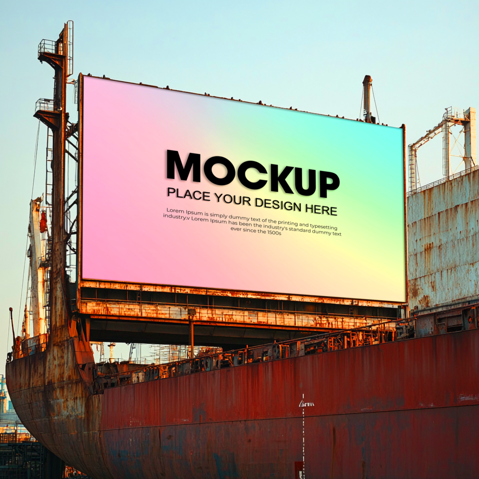 Large Billboard Mockup on Rusty Ship psd