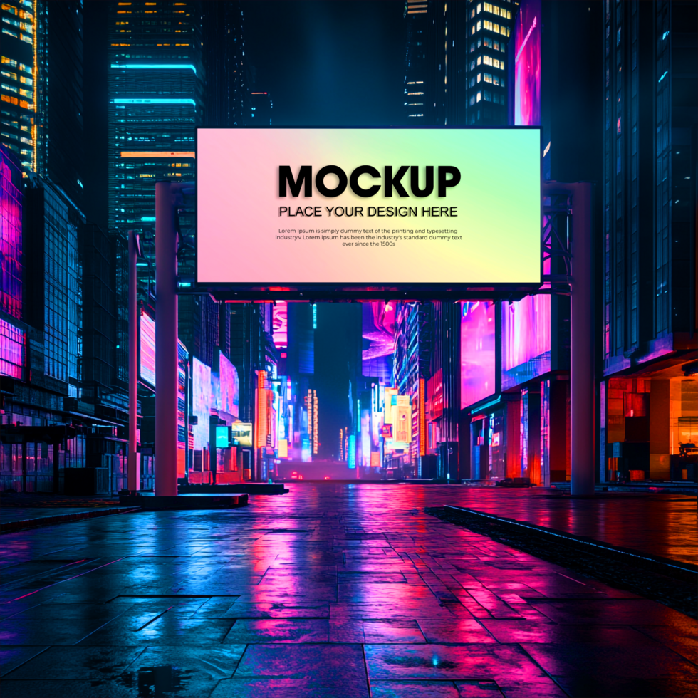 Neon City Billboard Mockup Advertising in a Vibrant Urban Setting psd