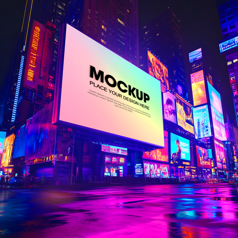 Times Square Billboard Mockup Night Cityscape Advertising Display Template psd