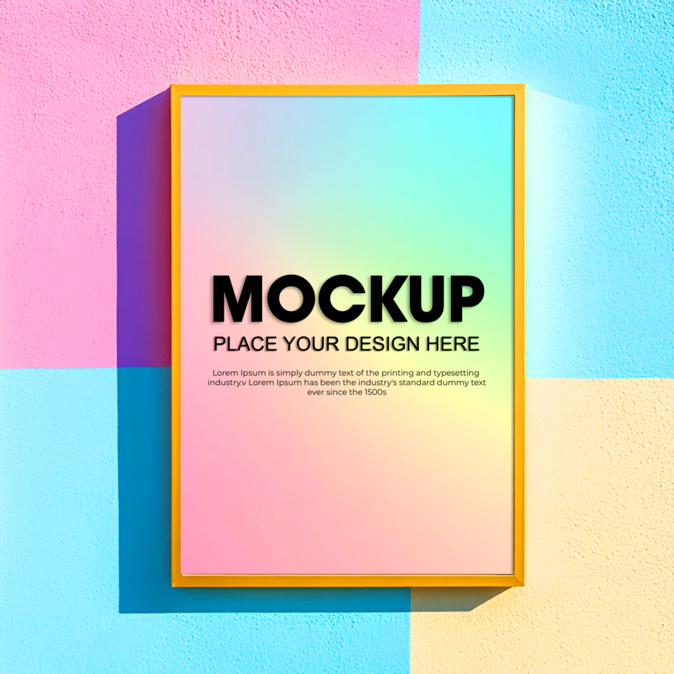 Frame Mockup Pastel Background Gold Frame Design Template psd