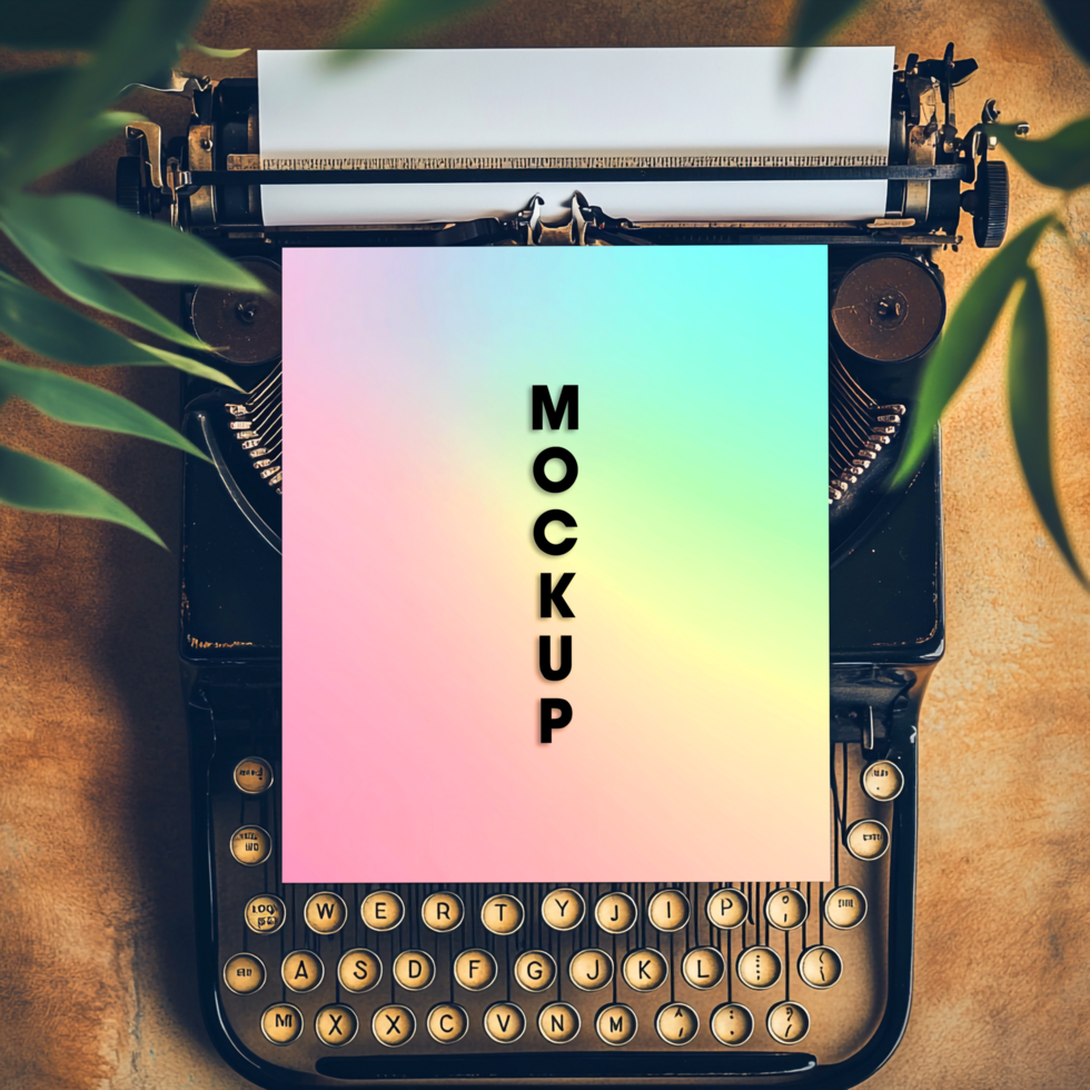 Vintage Typewriter Mockup Pastel Gradient Design Template psd