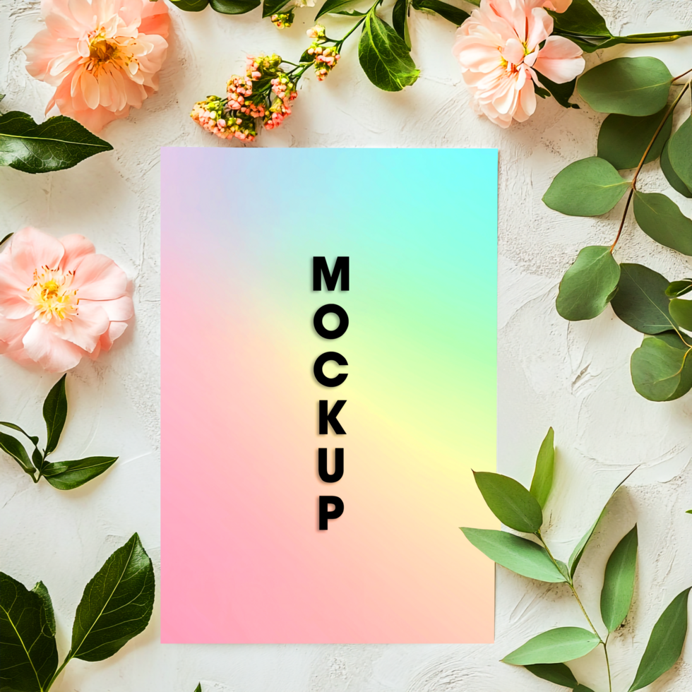 Pastel Rainbow Mockup with Flowers and Greenery psd
