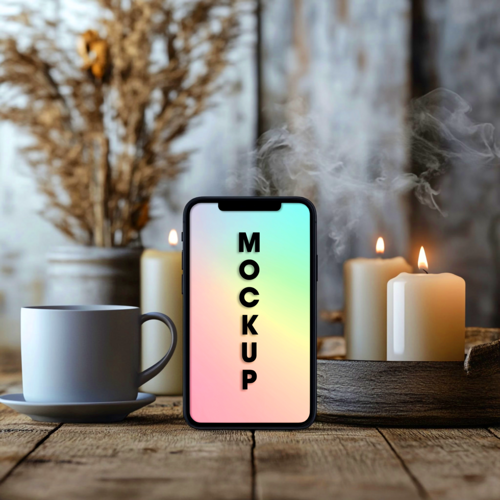 Phone Mockup Cozy Autumn Scene psd