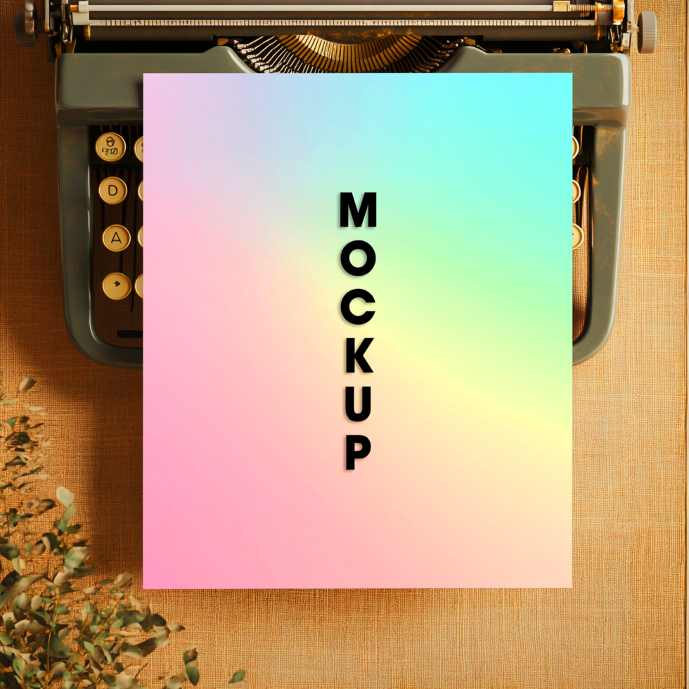 Pastel Gradient Mockup Vintage Typewriter Background psd