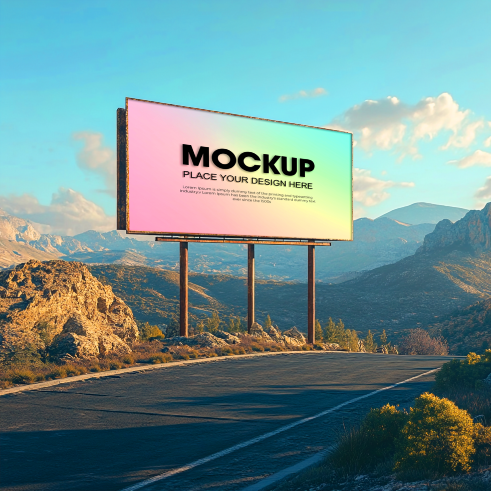 Billboard Mockup Outdoor Advertising Scenic Mountain Background psd
