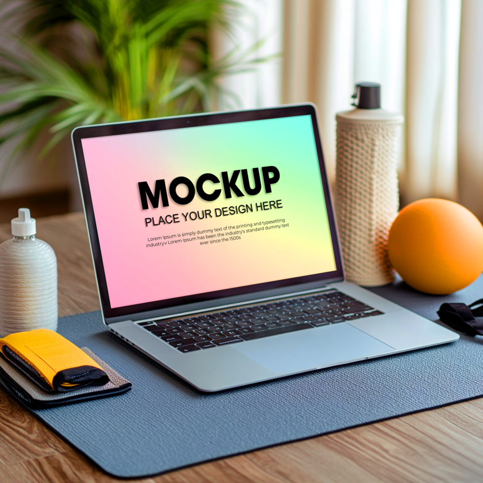 Laptop Mockup Modern Workspace Wellness Design psd