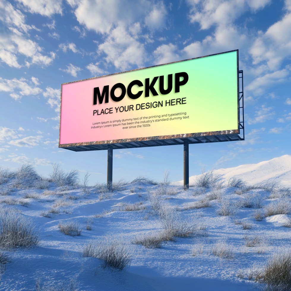 Billboard Mockup A Vibrant Ad in a Snowy Landscape psd