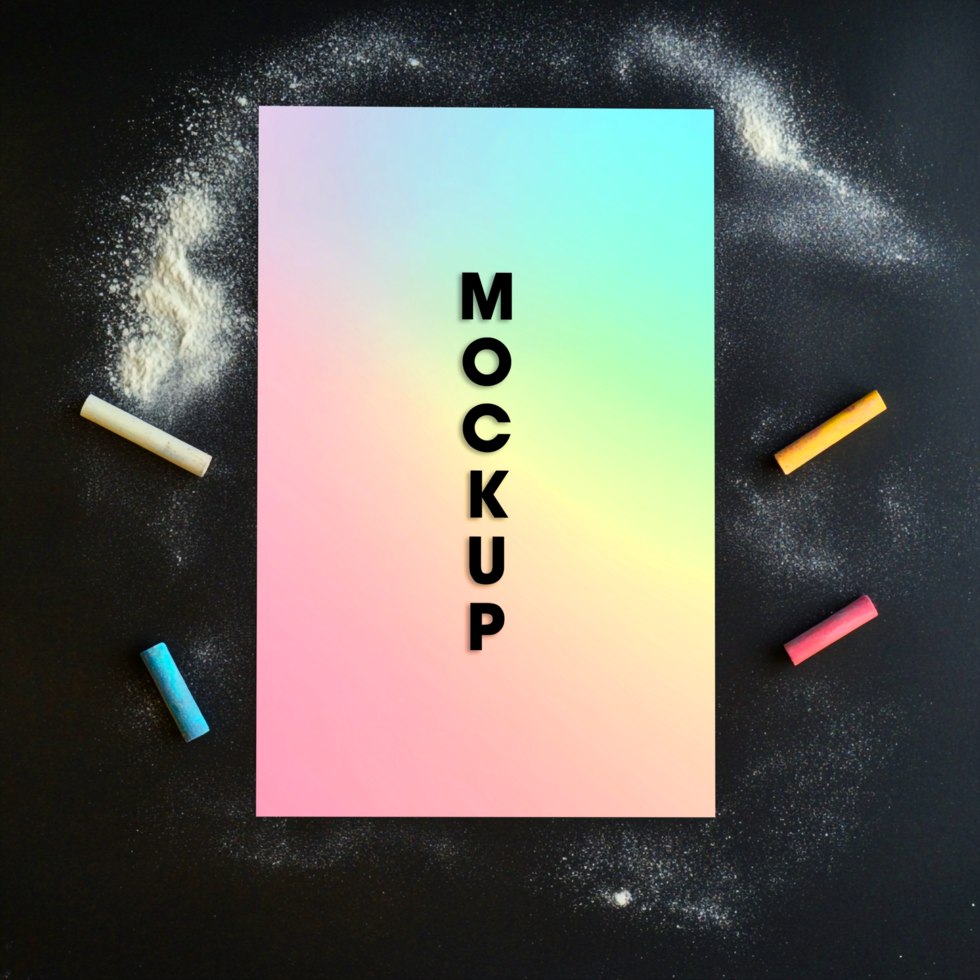 Pastel Rainbow Mockup Chalk Flour Blank Paper Design Template psd