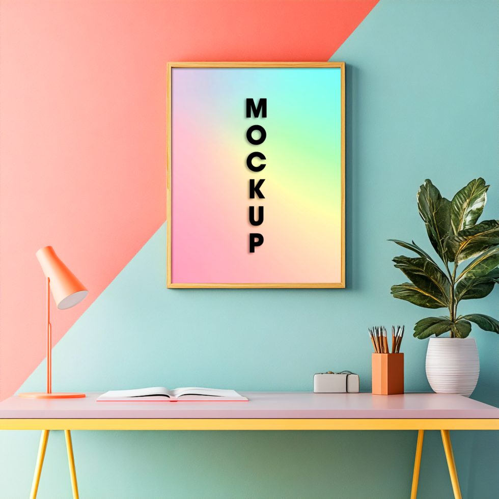 Pastel Mockup Frame on Desk psd