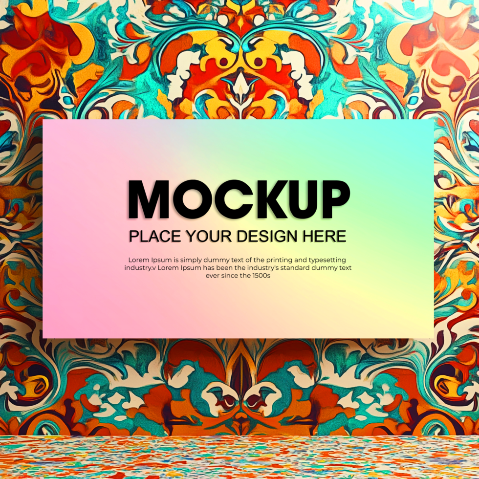 Box Mockup Pastel Rainbow Gradient Design on Colorful Pattern Background psd