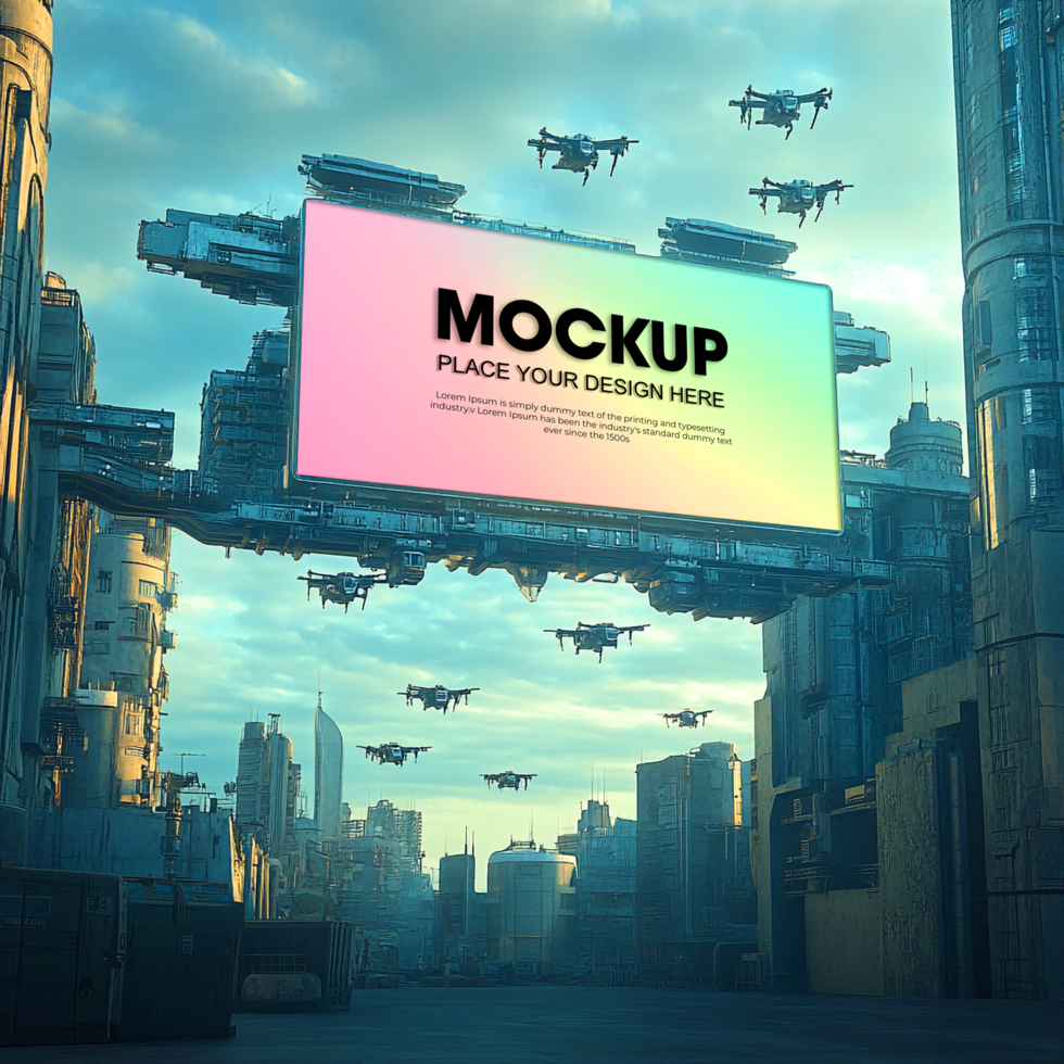Futuristic City Billboard Mockup Modern Digital Signage in a Cyberpunk Setting psd