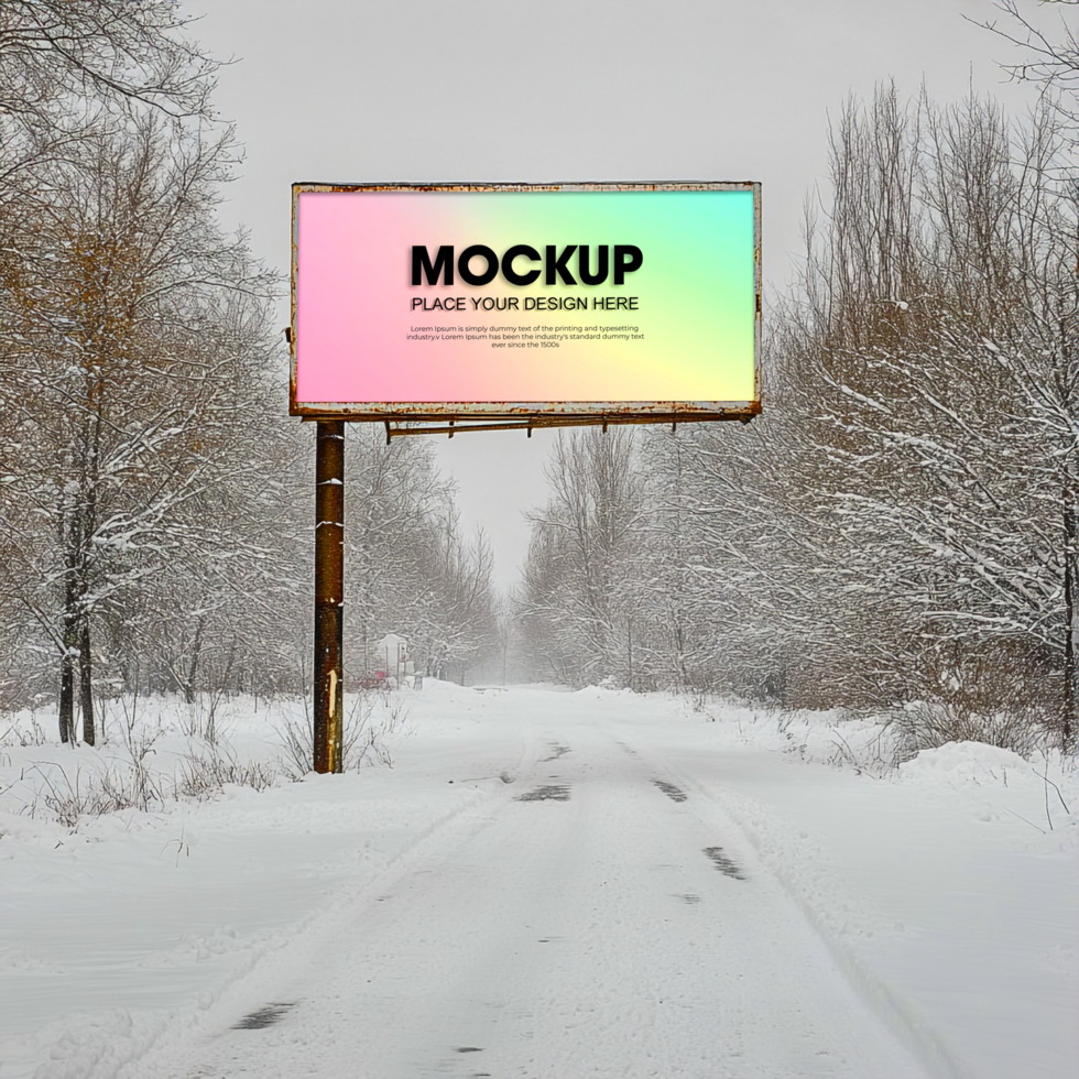 Snowy Winter Billboard Mockup Perfect for Your Advertisement Design psd