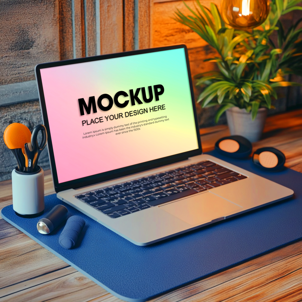 Laptop Mockup Modern Workspace Design psd