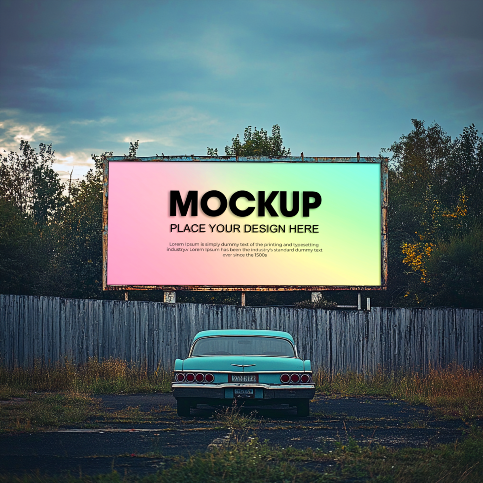 Billboard Mockup Vintage Car Outdoor Advertising Template psd