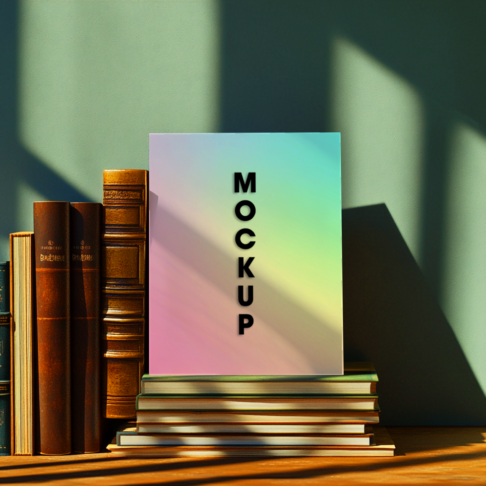 Vibrant Book Mockup Pastel Gradient Cover Design with Sunlit Shadows psd
