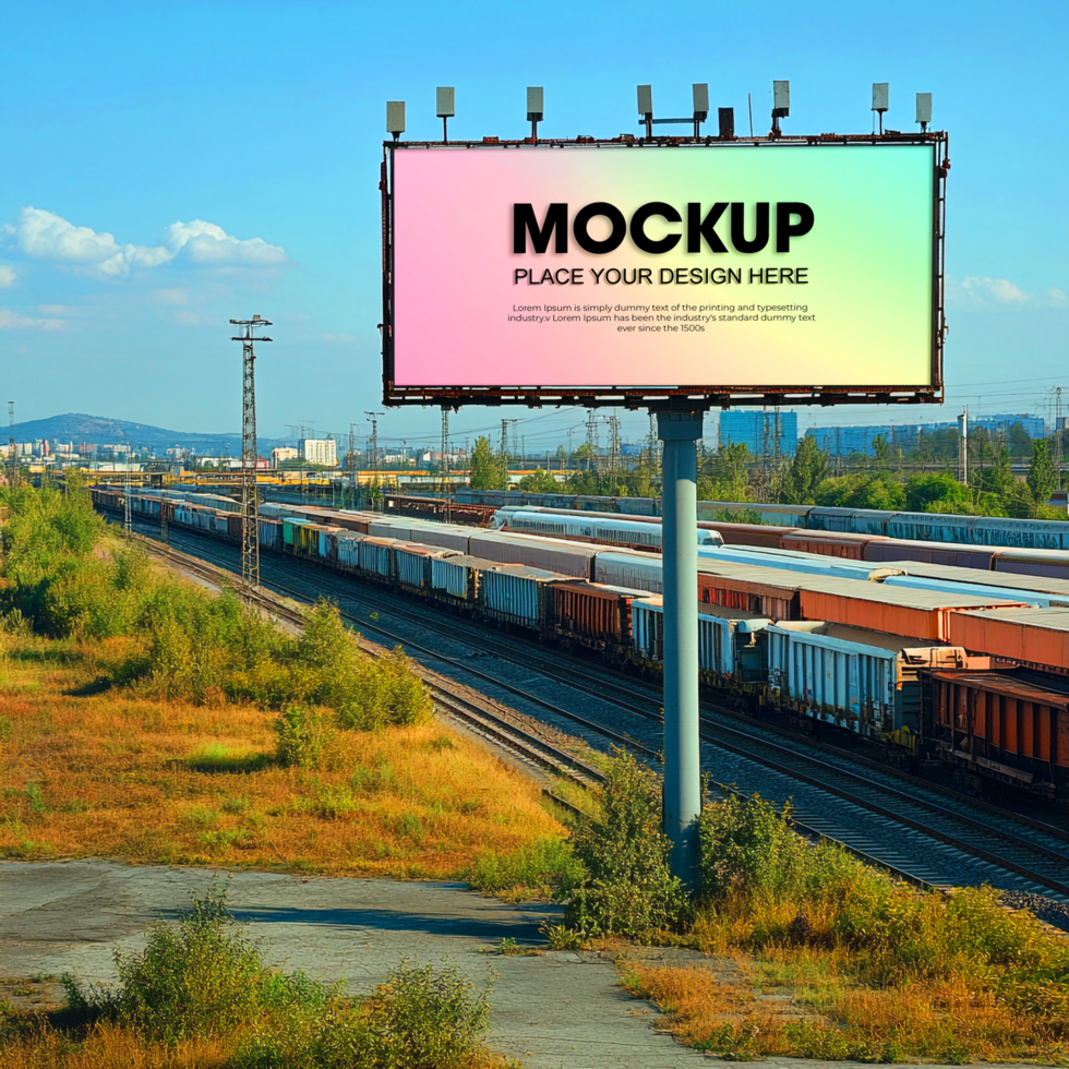 Billboard Mockup Outdoor Advertising Large Format Cityscape Background Blank Ad Space Transportation Railway Urban Setting psd