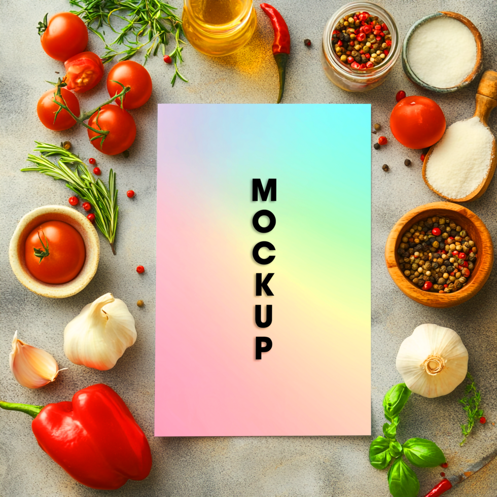 Recipe Mockup with Fresh Vegetables and Spices psd