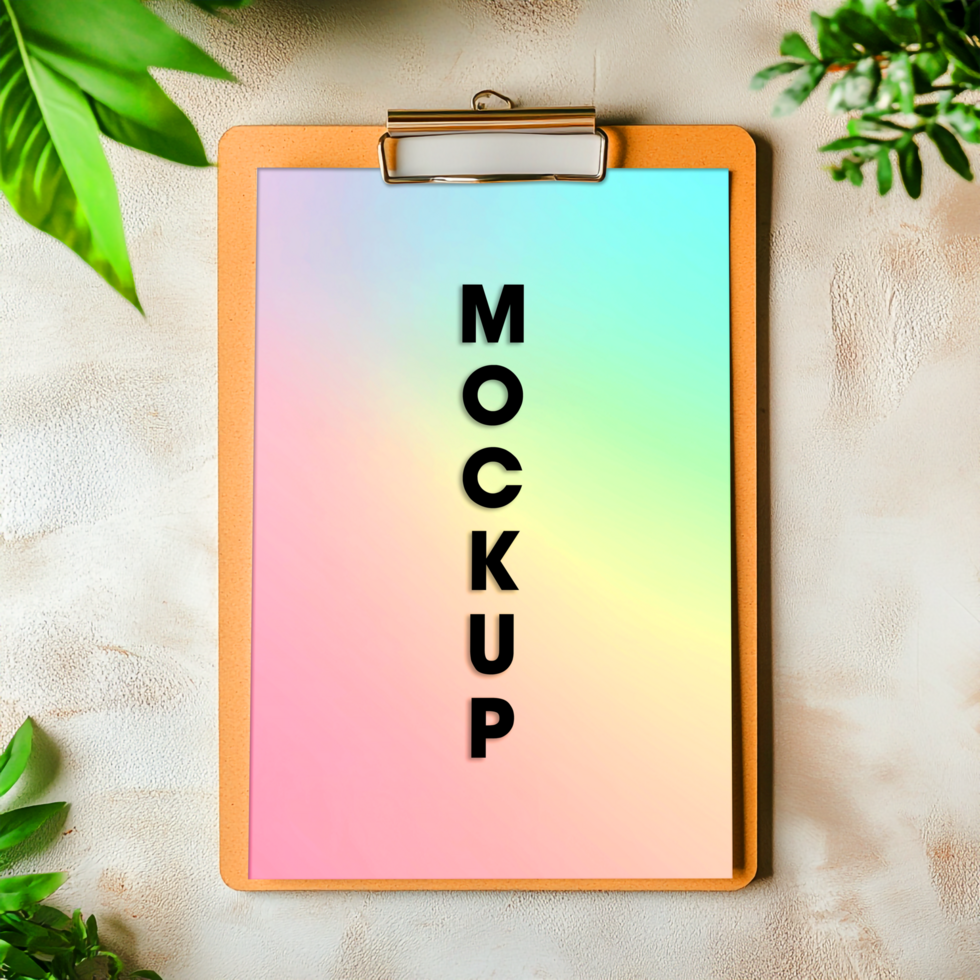 Pastel Rainbow Mockup Clipboard Design Template with Greenery for Branding and Marketing psd