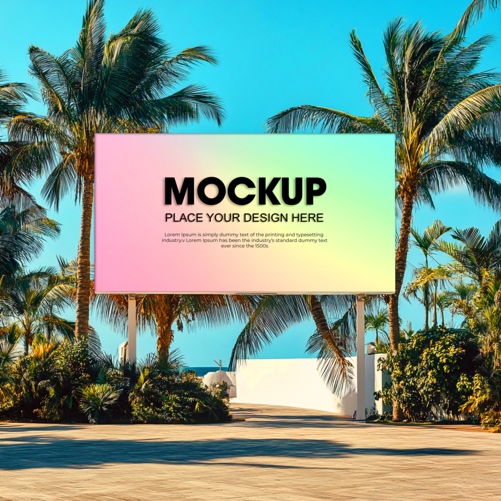 Tropical Beach Billboard Mockup Blank Advertising Sign Template psd