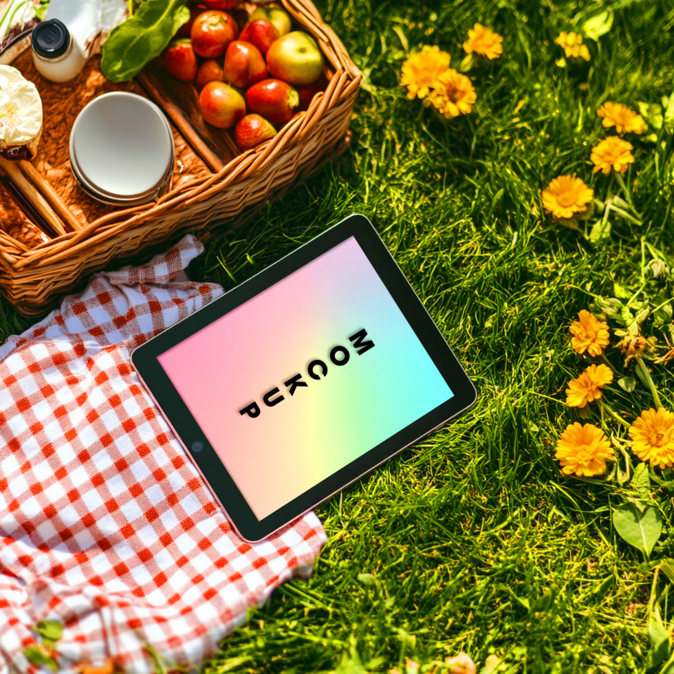 Summer Picnic with Tablet Food Fun Sunshine psd