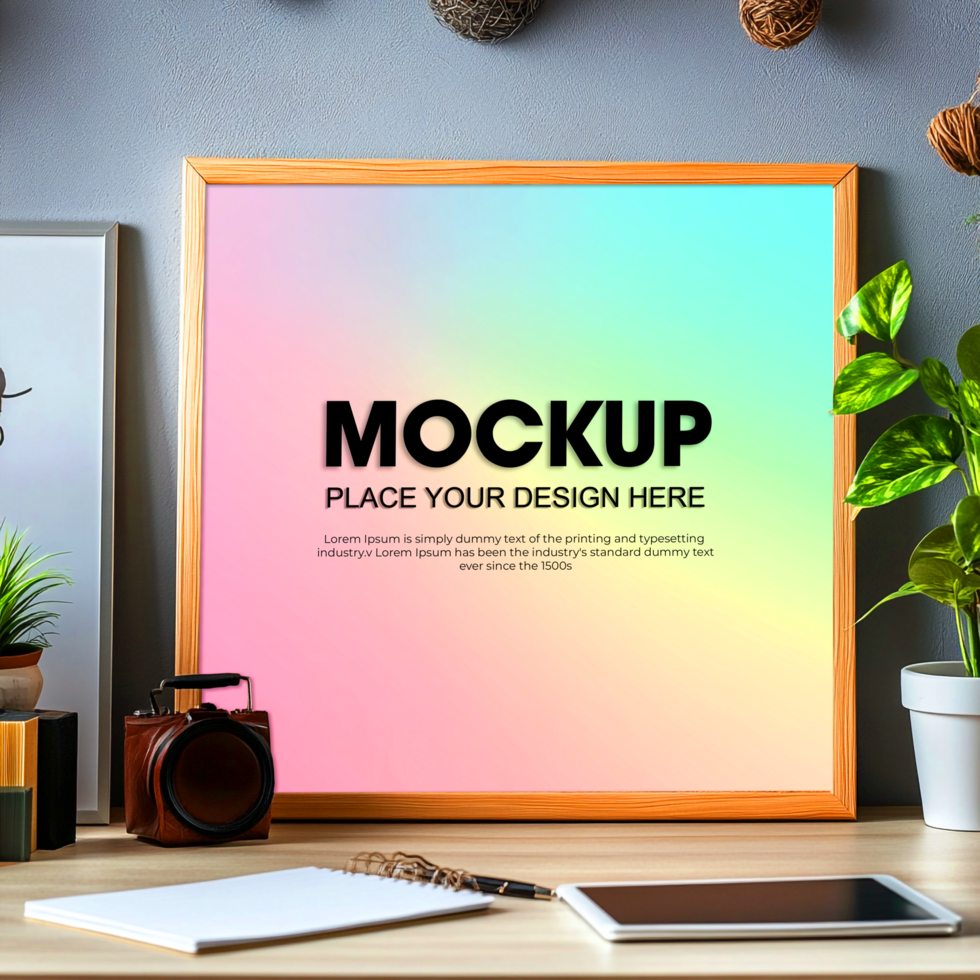 Square Frame Mockup Pastel Rainbow Gradient Background for Design Presentation psd