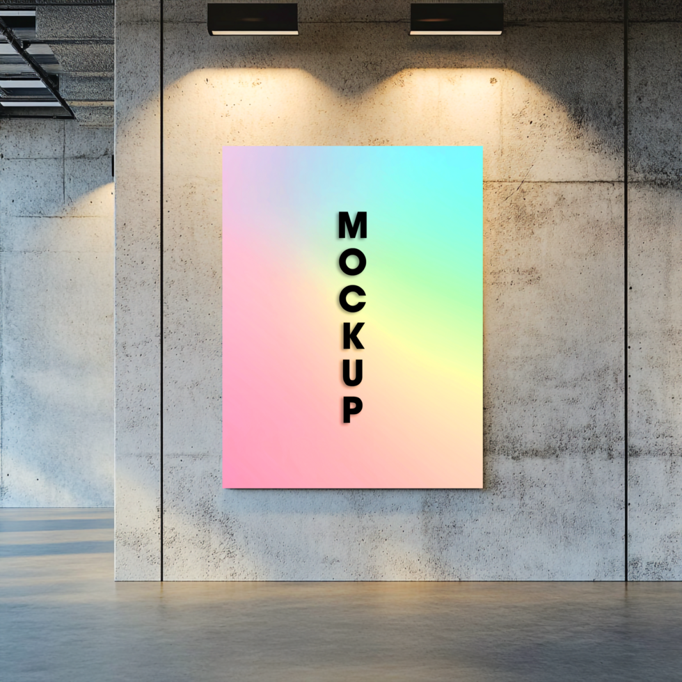 Modern Poster Mockup Colorful Gradient on Concrete Wall psd