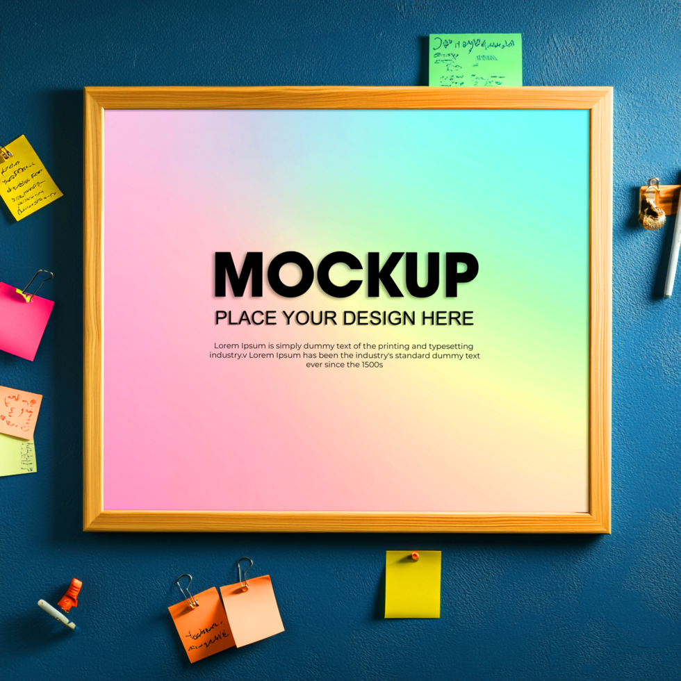 Wooden Frame Mockup Pastel Gradient Background Sticky Notes psd
