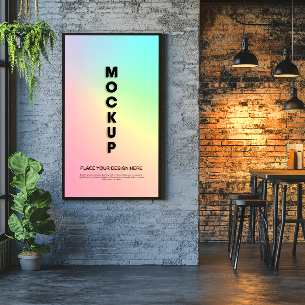 Modern Cafe Poster Mockup Industrial Interior Design psd