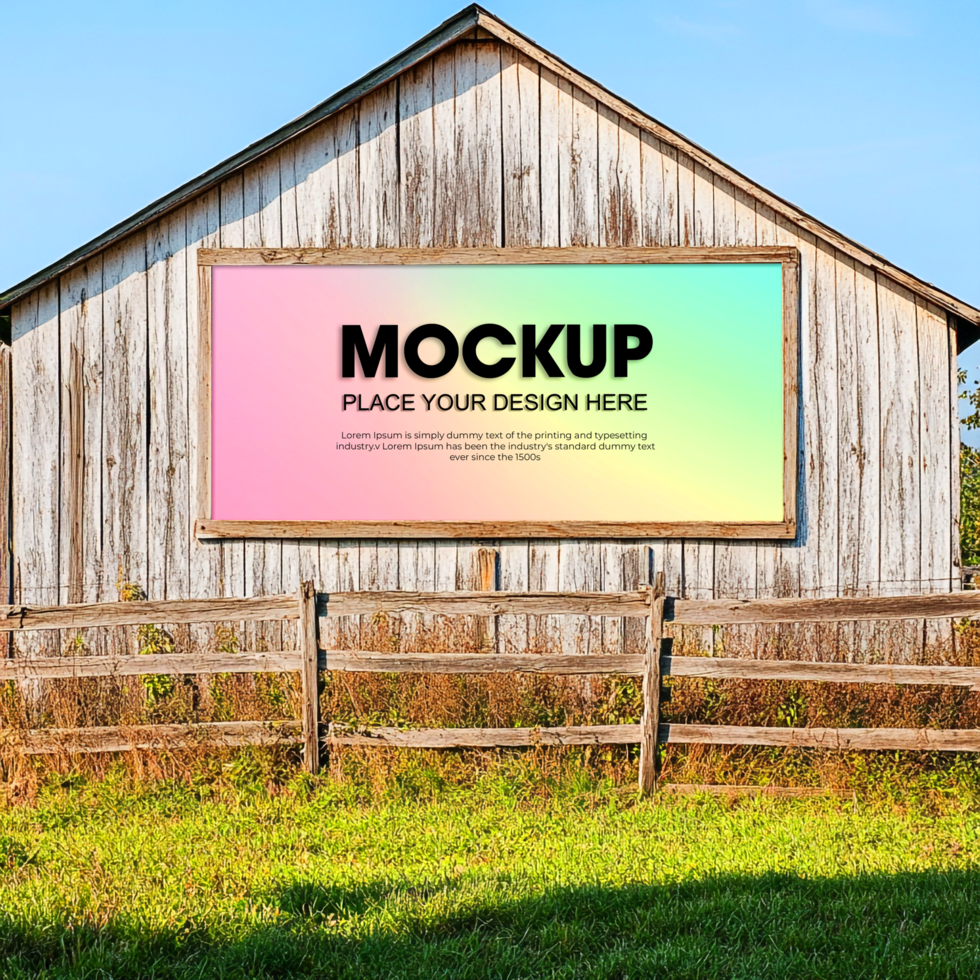 Rustic Barn Mockup Billboard Advertisement on Weathered Wood psd