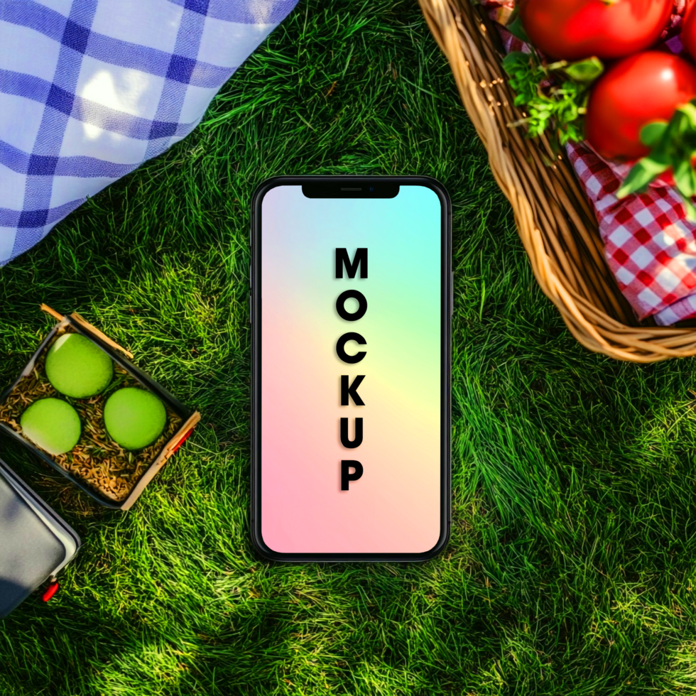 Phone Mockup Picnic in the Park Summer App Design psd