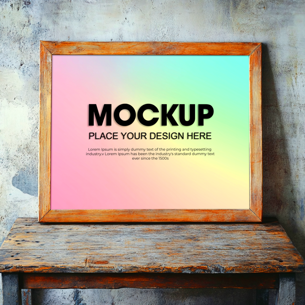 Rustic Wooden Frame Mockup Pastel Gradient Background psd