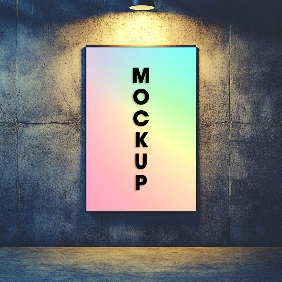 Poster Mockup Gradient Background on Concrete Wall with Lighting Design Template psd