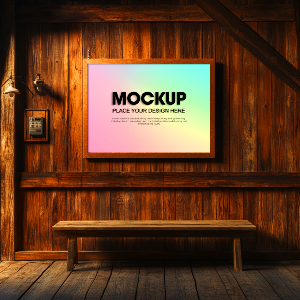 Rustic Wooden Wall Mockup Frame Design psd