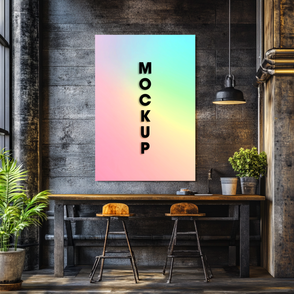 Pastel Rainbow Mockup Industrial Interior Poster Design psd