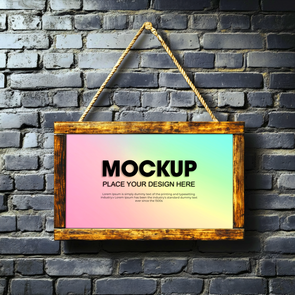Rustic Wooden Frame Mockup Brick Wall Background psd