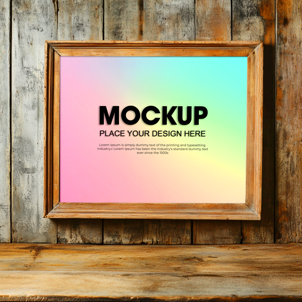 Rustic Wooden Frame Mockup Pastel Rainbow Background psd