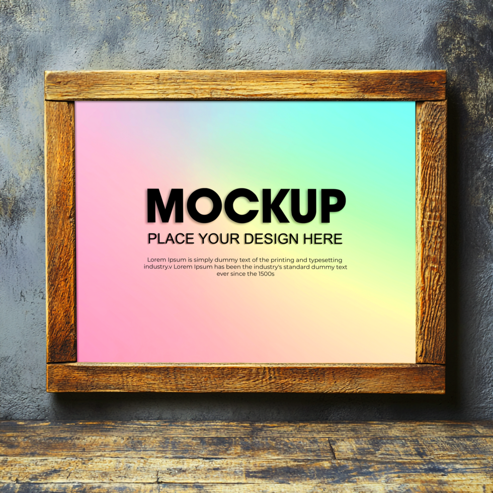 Wooden Frame Mockup Pastel Gradient Design Template psd