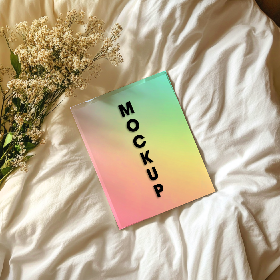 Pastel Rainbow Gradient Notebook Mockup with Flowers psd