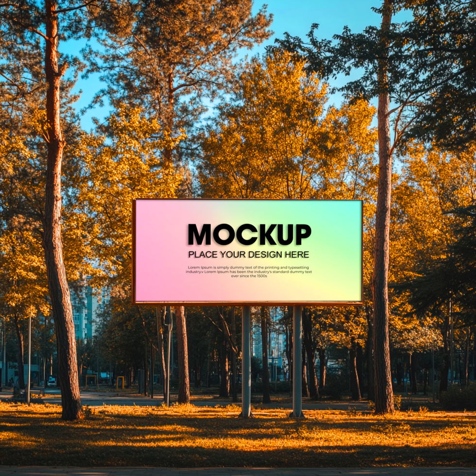 Autumn Billboard Mockup Forest Setting for Ad Design psd